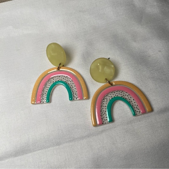 Jewelry - Whimsical Pink and Yellow Rainbow Earrings